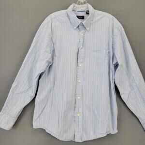 Izod Blue Shirt Preppy White Stripe Classic Long Sleeves Button Down Mens Size L